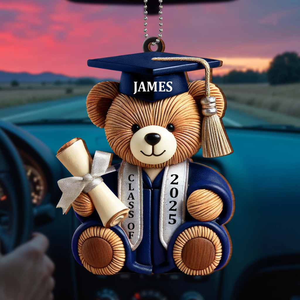 Graduation Wishes Teddy Bear - Personalized Custom Wood Ornament - Gift For Graduates - 4
