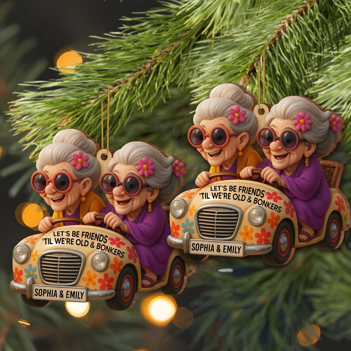 Let's Be Friends 'Til We're Old & Bonkers, Custom Wood Ornament, Gift For Besties - 6