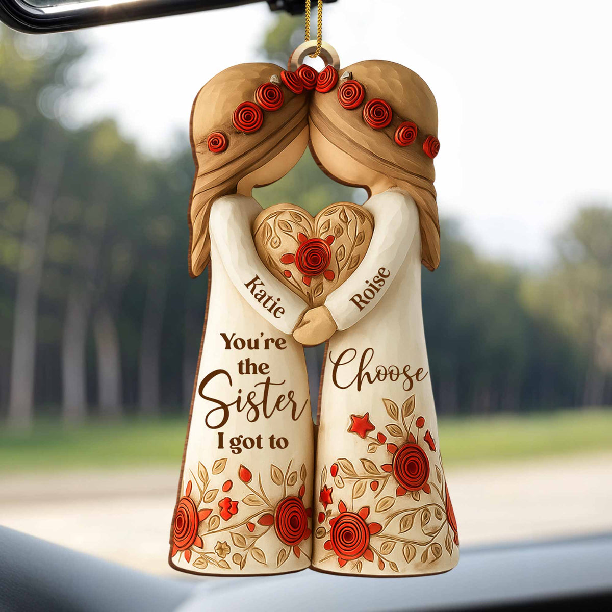 Custom "Sister I Got To Choose" Wood Ornament - Personalized Bestie Floral Keepsake - Christmas Tree Decoration Gift for Best Friends - 9