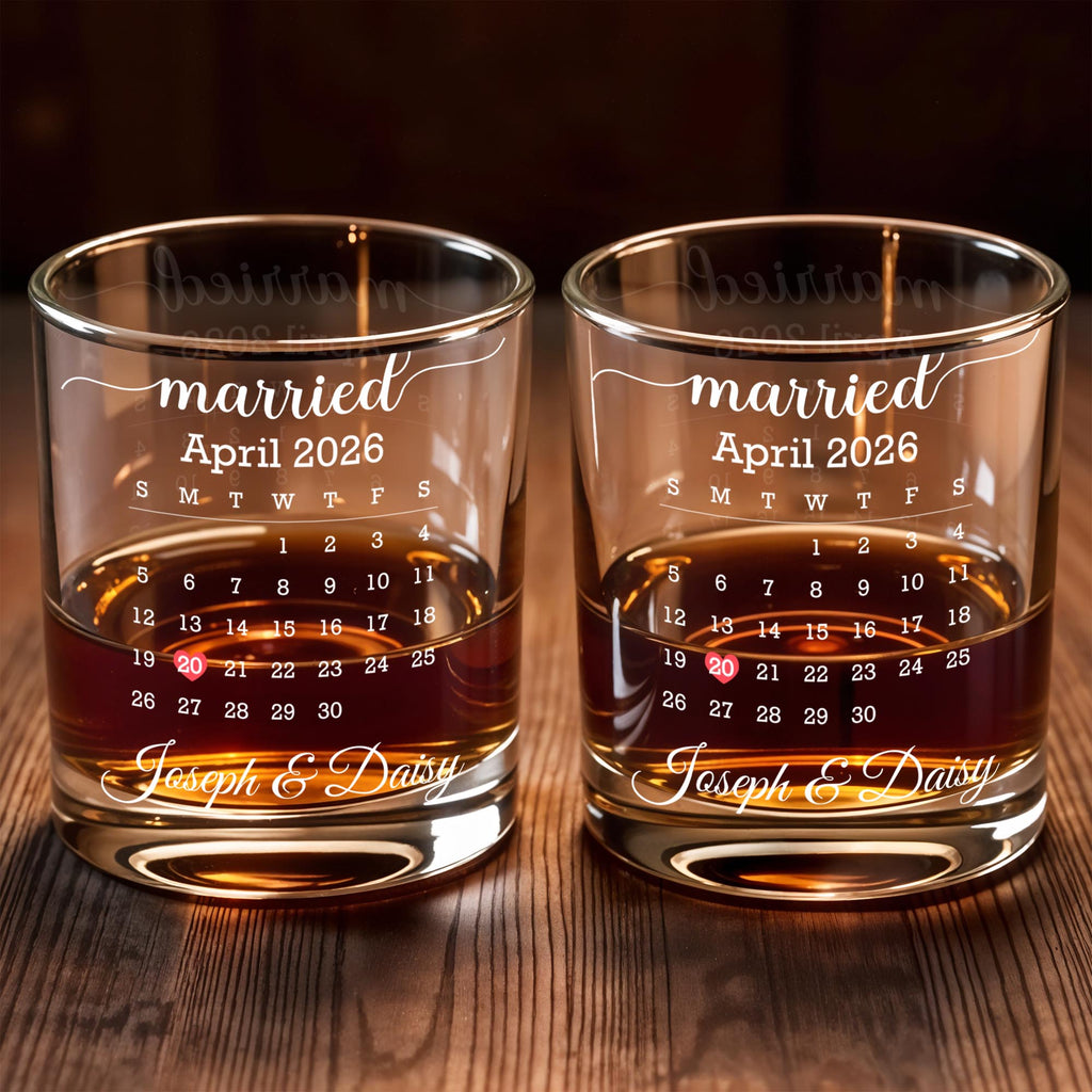 Married Custom Calendar, Personalized Whiskey Glass, Gift for Couples - 7