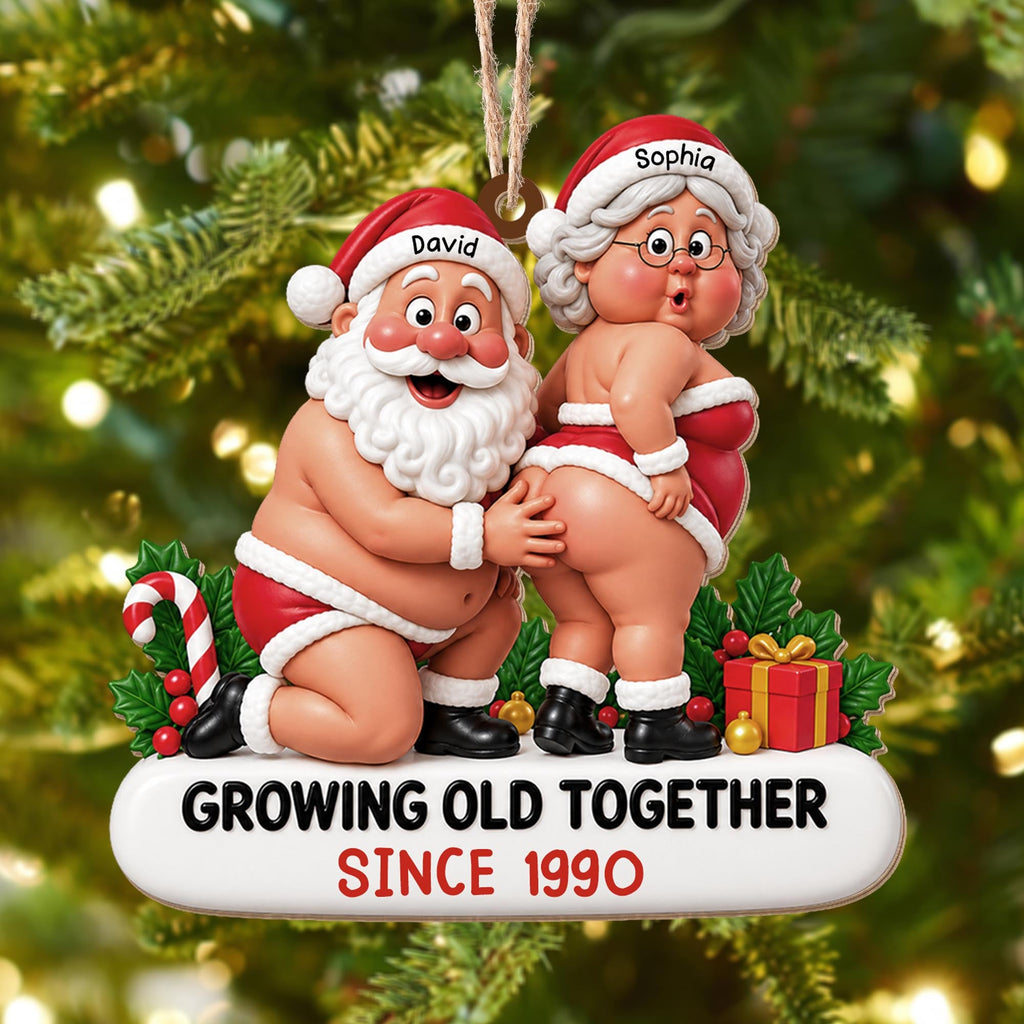 Growing Old Together, Personalized Custom Wood Ornament, Gift For Couples - 1