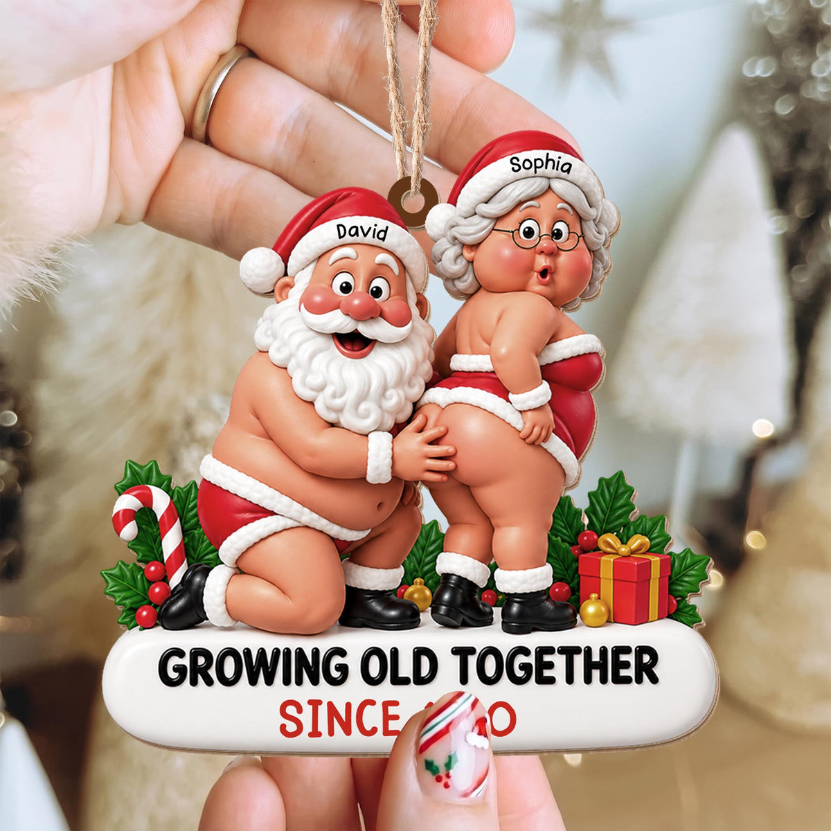 Growing Old Together, Personalized Custom Wood Ornament, Gift For Couples - 5