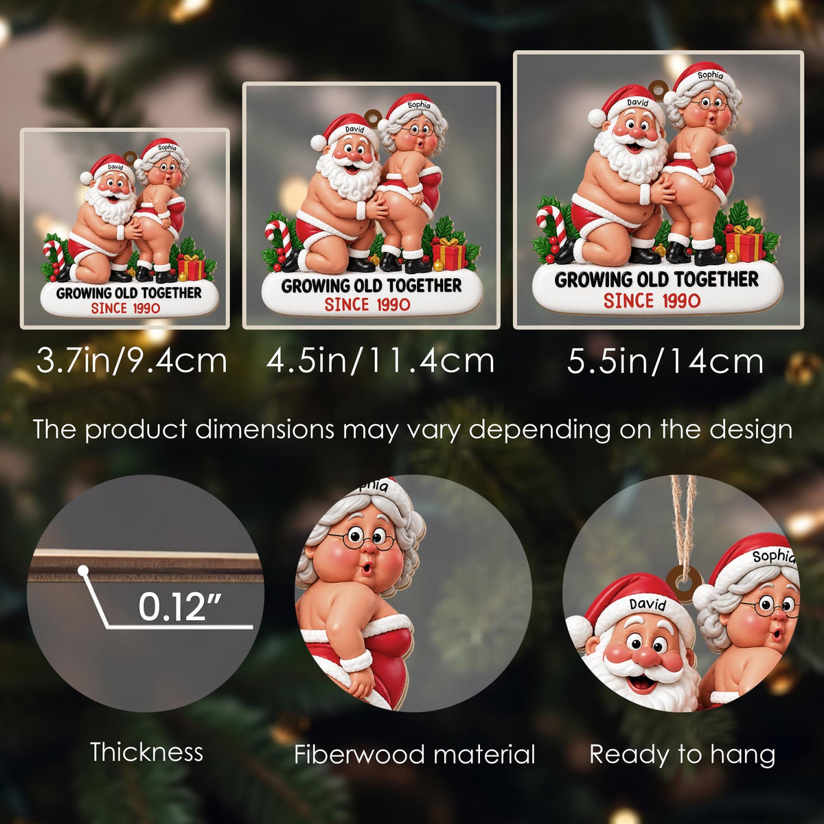 Growing Old Together, Personalized Custom Wood Ornament, Gift For Couples - 9