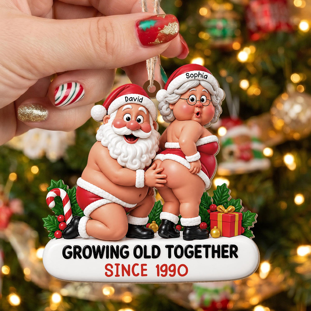 Growing Old Together, Personalized Custom Wood Ornament, Gift For Couples - 10