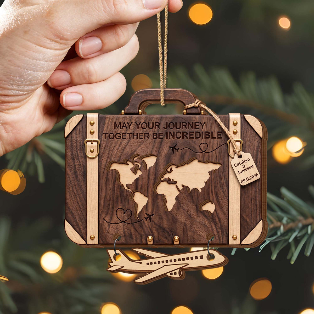 May Your Journey Together, Personalized Wooden Ornament, Couple Gift - 5