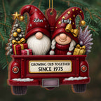 Growing Old Together, Red Truck With Christmas Gnomes, Custom Wood Ornament, Gift for Couples and Parents - 7