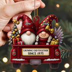 Growing Old Together, Red Truck With Christmas Gnomes, Custom Wood Ornament, Gift for Couples and Parents - 3