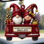 Growing Old Together, Red Truck With Christmas Gnomes, Custom Wood Ornament, Gift for Couples and Parents - 2