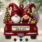 Growing Old Together, Red Truck With Christmas Gnomes, Custom Wood Ornament, Gift for Couples and Parents - 1