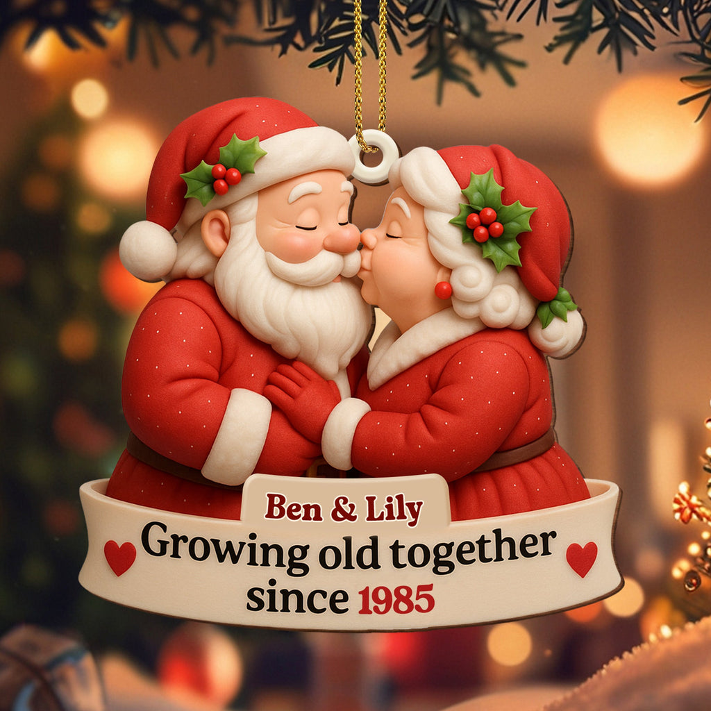 Growing Old Together With Santa and Mrs. Claus,Custom Wood Ornament,Gift For Couples and Family - 1