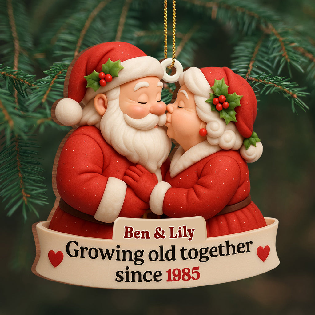 Growing Old Together With Santa and Mrs. Claus,Custom Wood Ornament,Gift For Couples and Family - 4