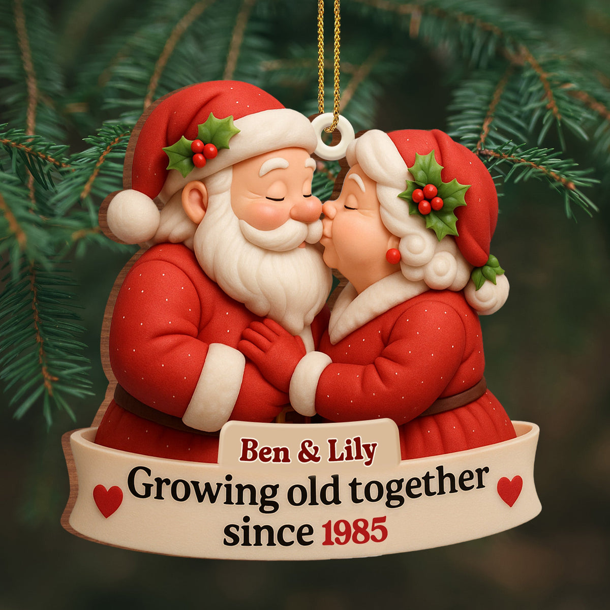 Growing Old Together With Santa and Mrs. Claus,Custom Wood Ornament,Gift For Couples and Family - 4