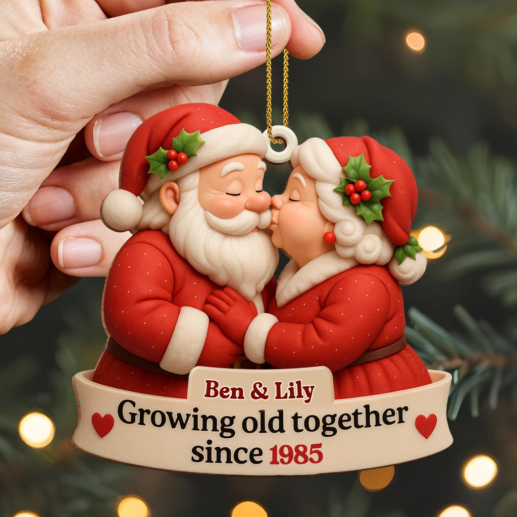 Growing Old Together With Santa and Mrs. Claus,Custom Wood Ornament,Gift For Couples and Family - 3