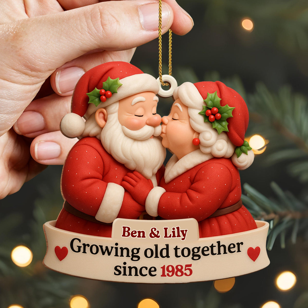 Growing Old Together With Santa and Mrs. Claus,Custom Wood Ornament,Gift For Couples and Family - 3