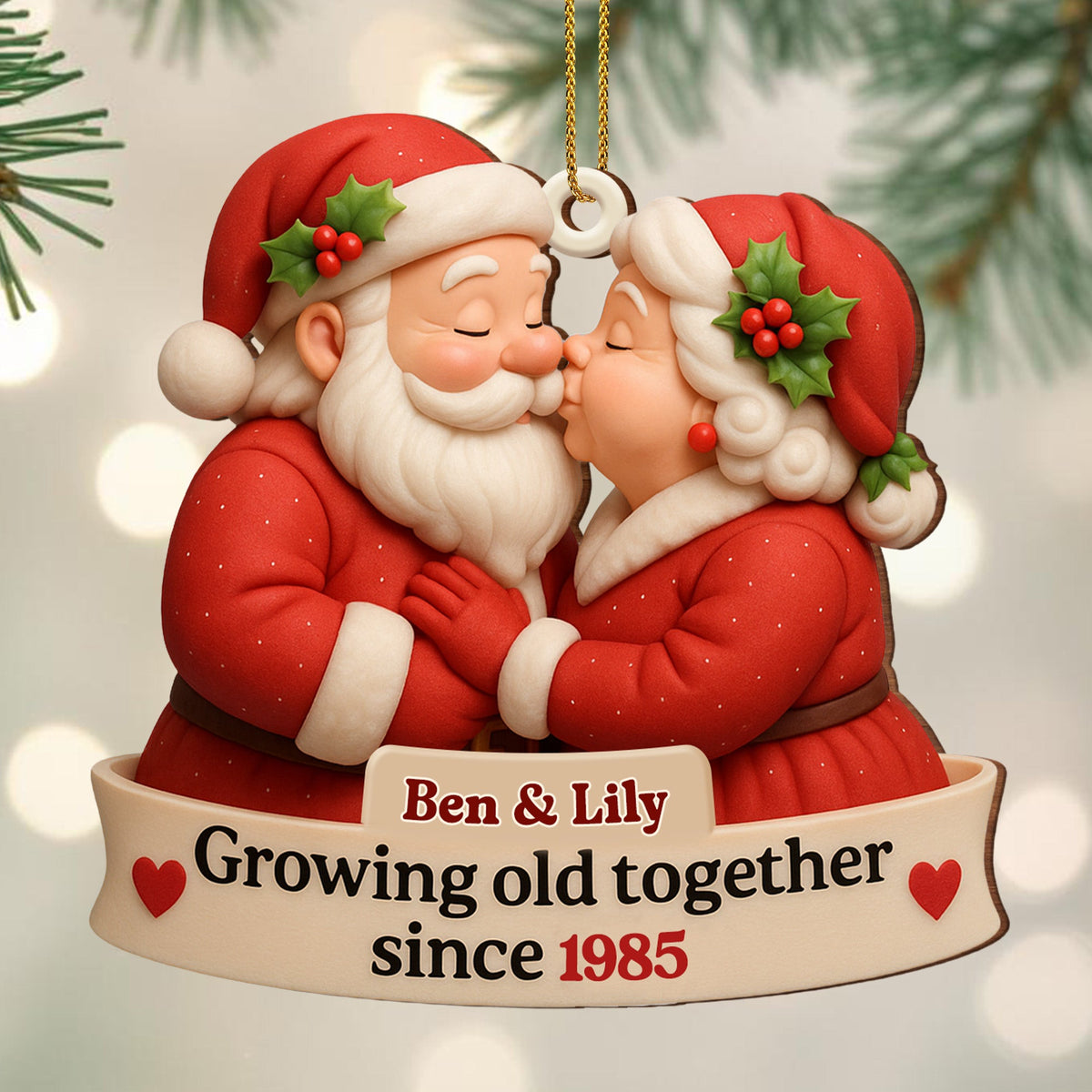 Growing Old Together With Santa and Mrs. Claus,Custom Wood Ornament,Gift For Couples and Family - 7