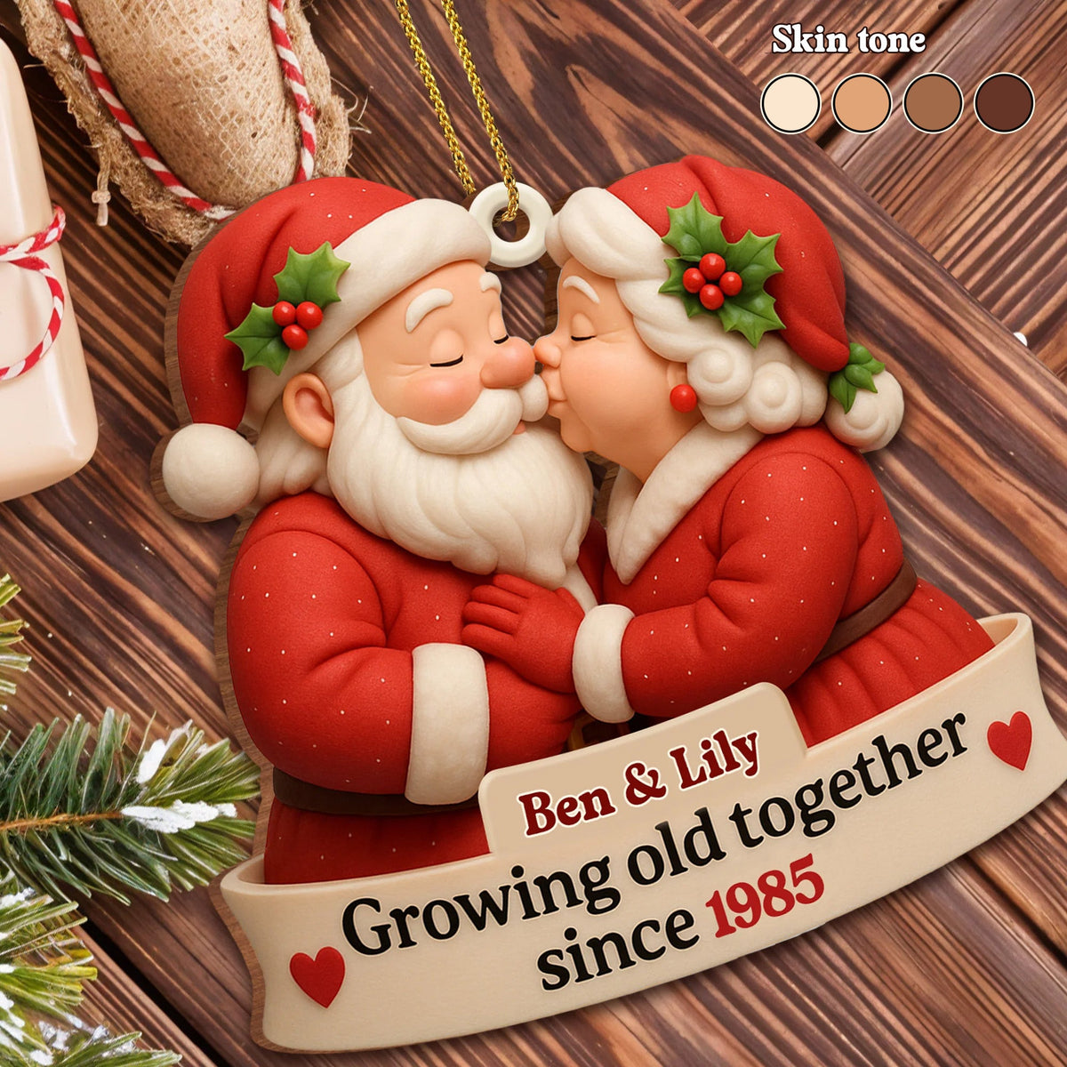 Growing Old Together With Santa and Mrs. Claus,Custom Wood Ornament,Gift For Couples and Family - 2