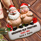 Growing Old Together Santa And Mrs. Claus Ornament, Custom Wood Ornament, Gift For Couples And Parents - 1