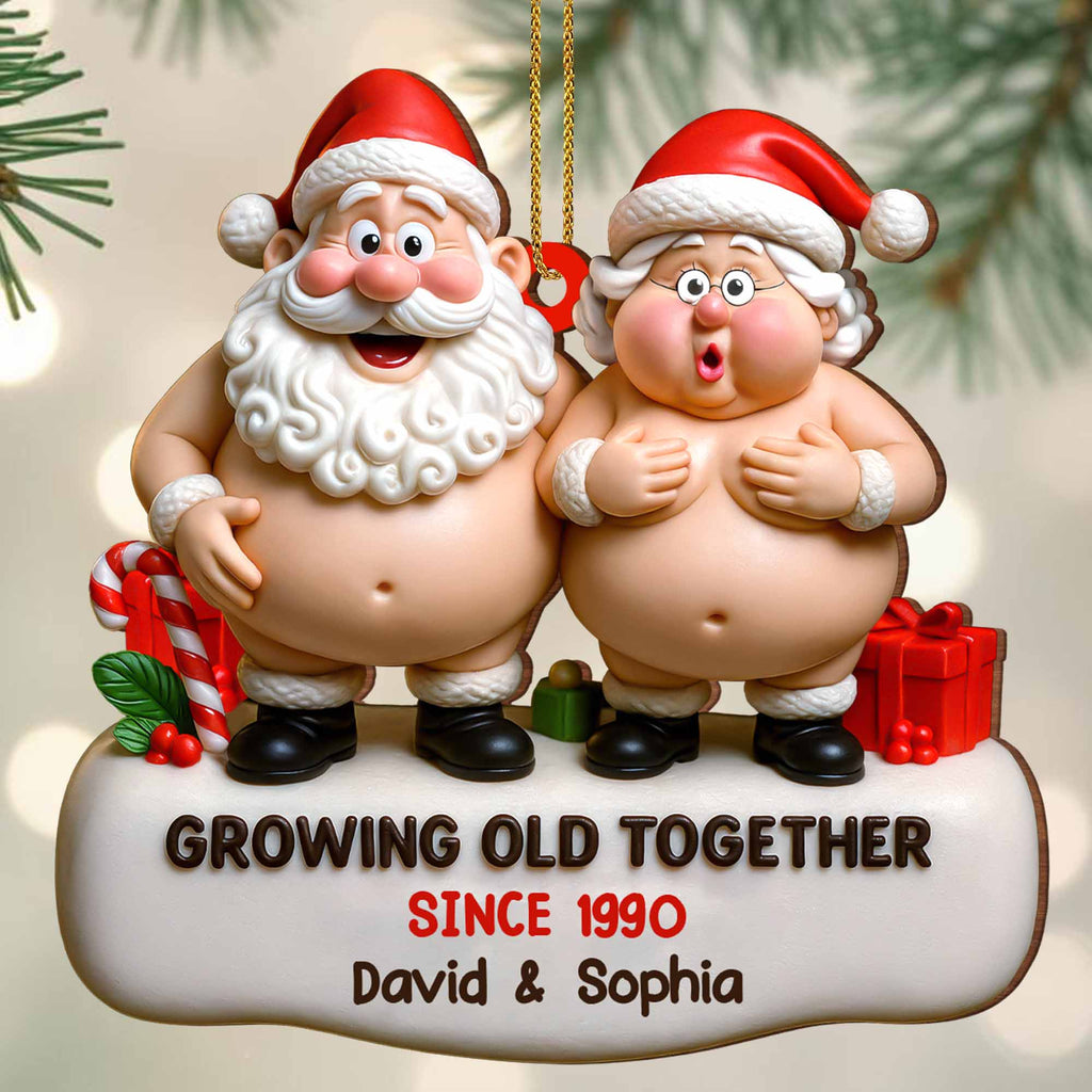 Growing Old Together Santa And Mrs. Claus Ornament, Custom Wood Ornament, Gift For Couples And Parents - 2