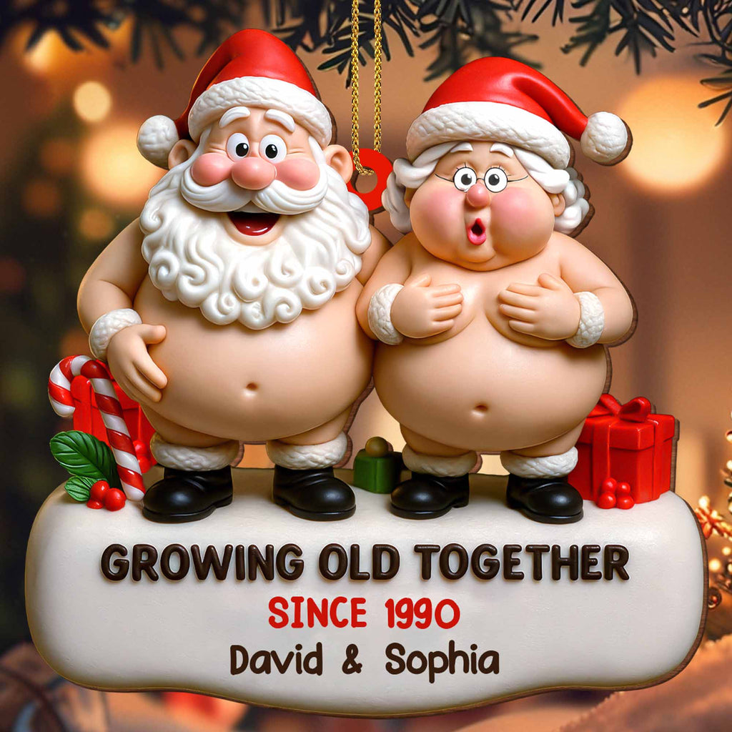 Growing Old Together Santa And Mrs. Claus Ornament, Custom Wood Ornament, Gift For Couples And Parents - 3