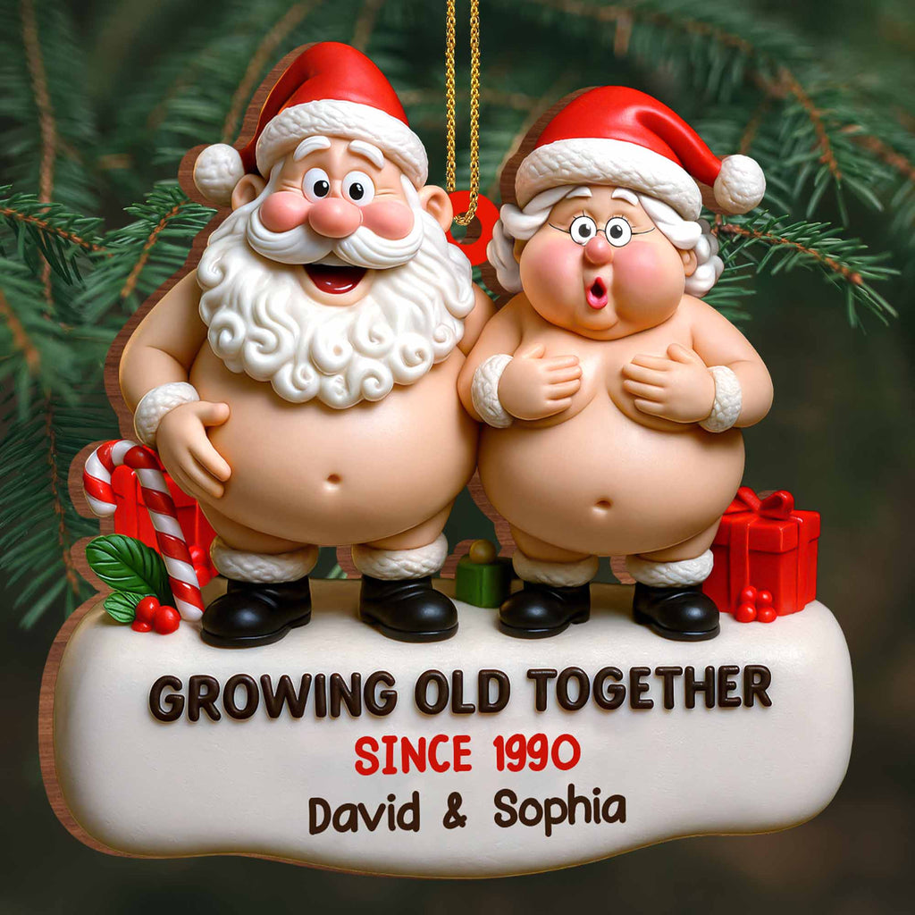 Growing Old Together Santa And Mrs. Claus Ornament, Custom Wood Ornament, Gift For Couples And Parents - 4