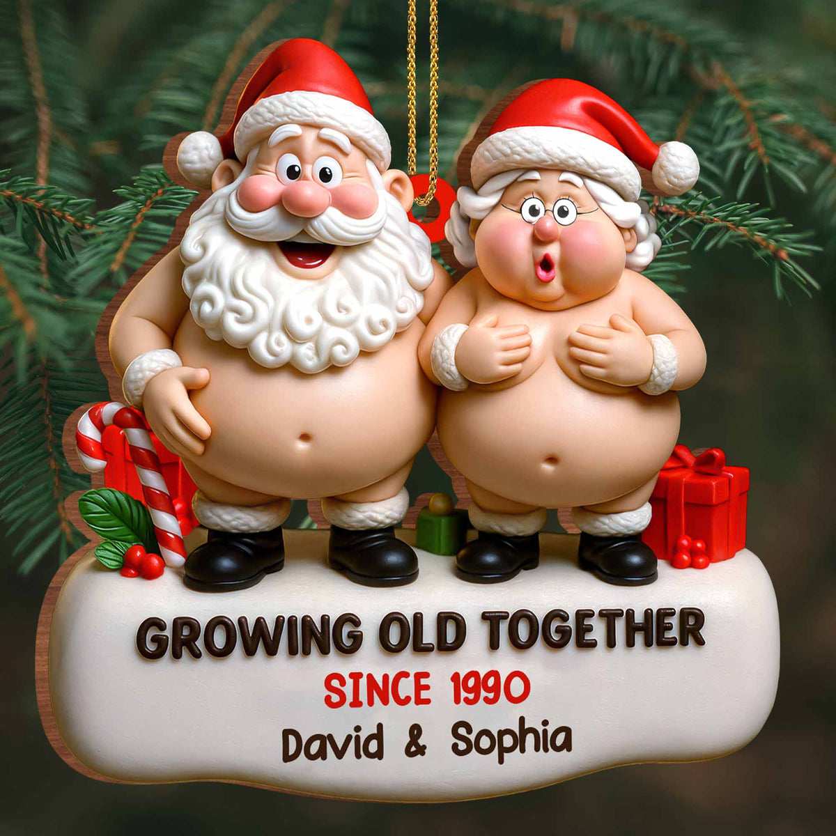 Growing Old Together Santa And Mrs. Claus Ornament, Custom Wood Ornament, Gift For Couples And Parents - 4