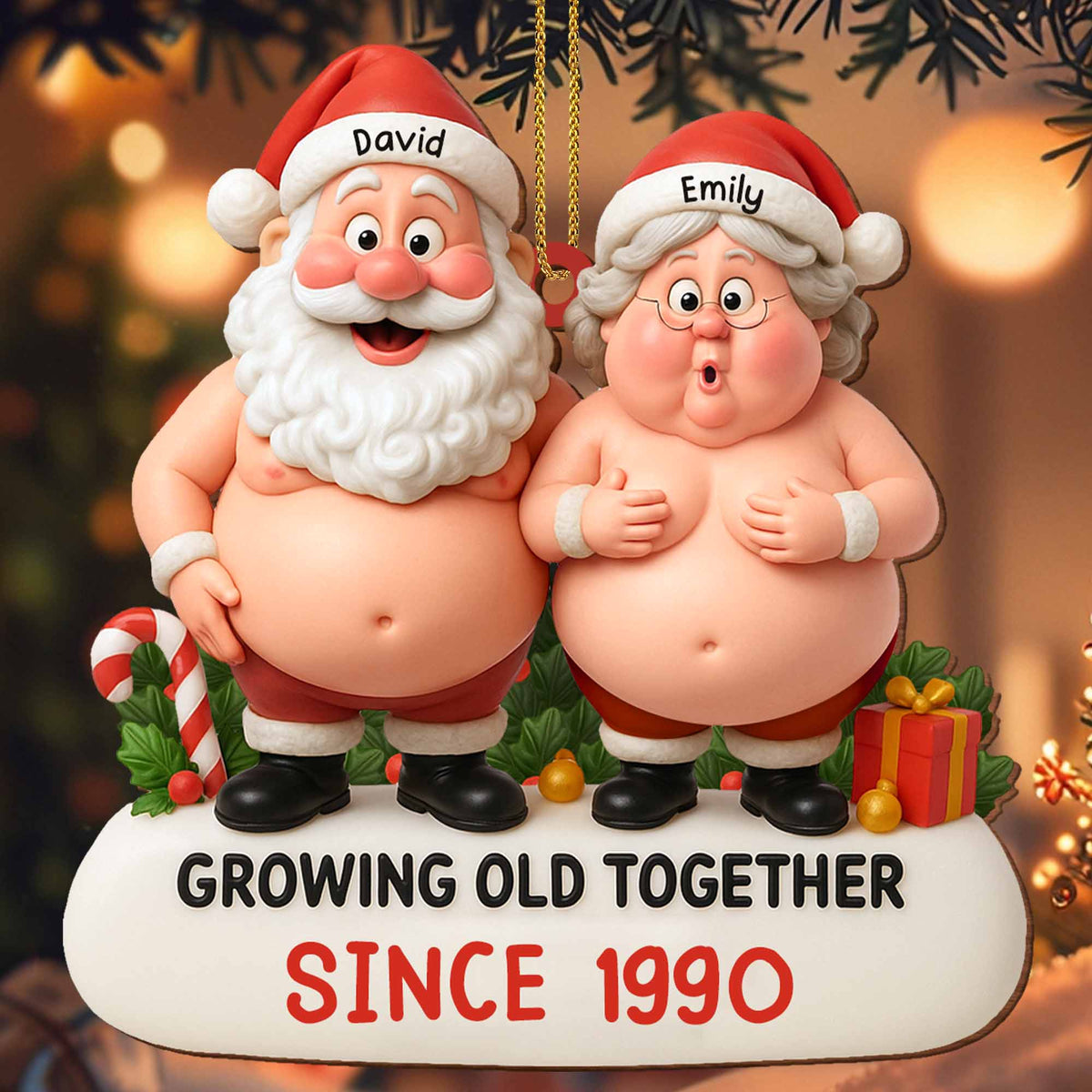 Growing Old Together, Santa And Mrs. Claus Ornament, Gift For Couples - 3