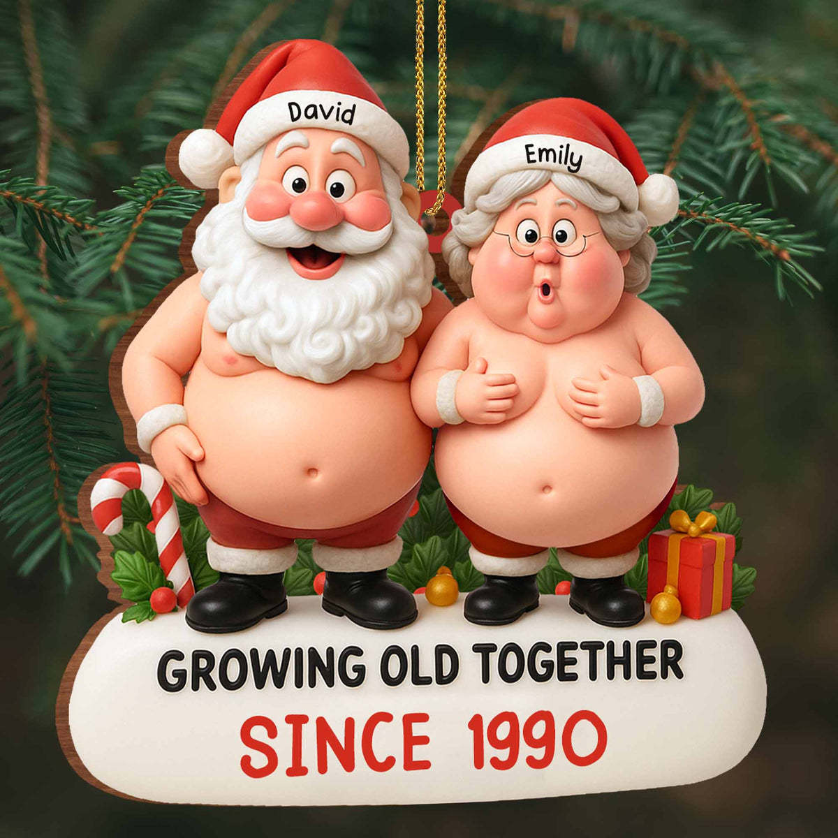 Growing Old Together, Santa And Mrs. Claus Ornament, Gift For Couples - 4