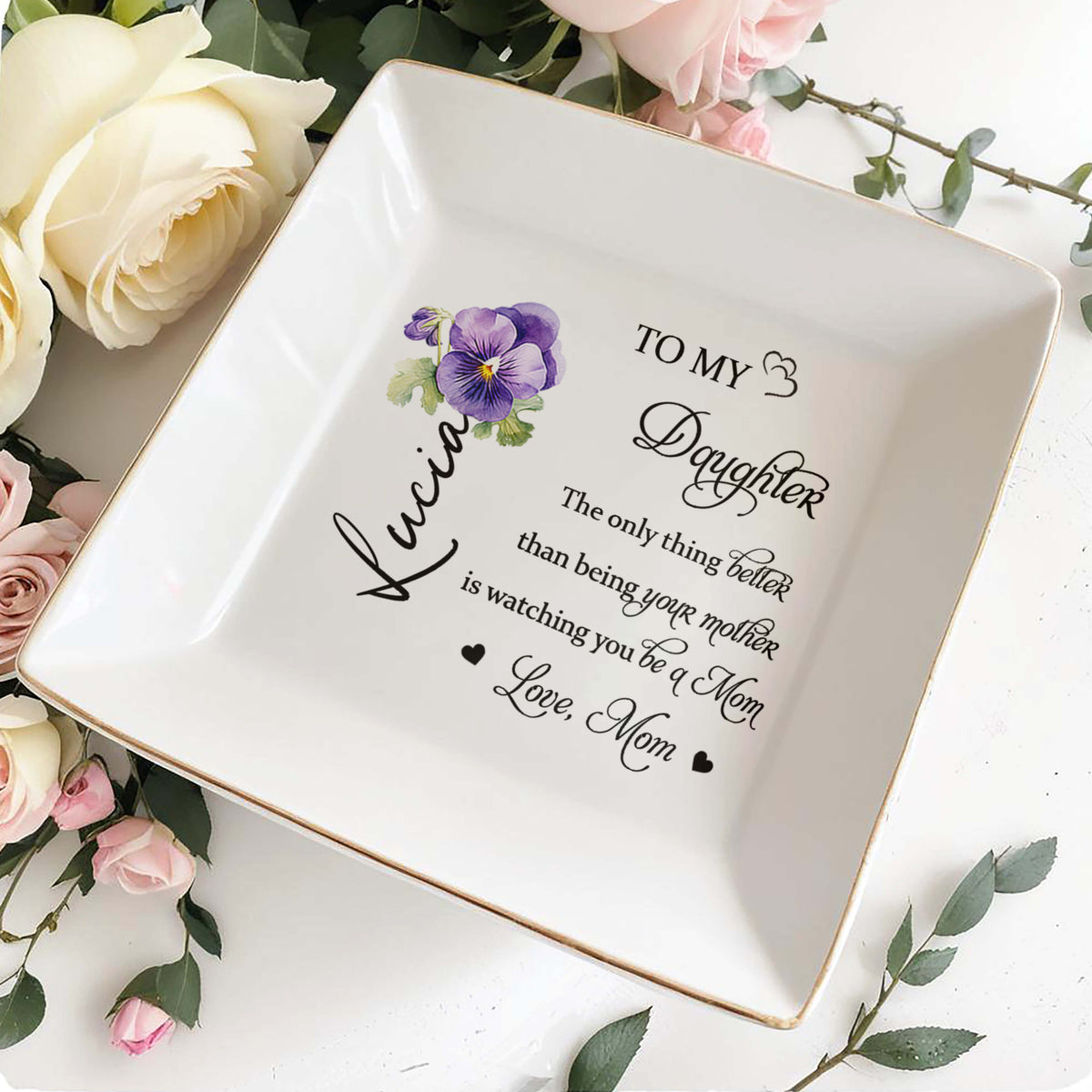 To My Daughter - Personalized Custom Jewelry Dish - Gift For Mothers And Daughters - 4