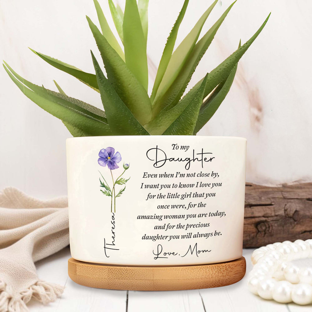 Personalized "To My Daughter" Ceramic Plant Pot - Custom Flower Planter with Drainage Hole - Mother's Day, Birthday Gift for Daughter - 1