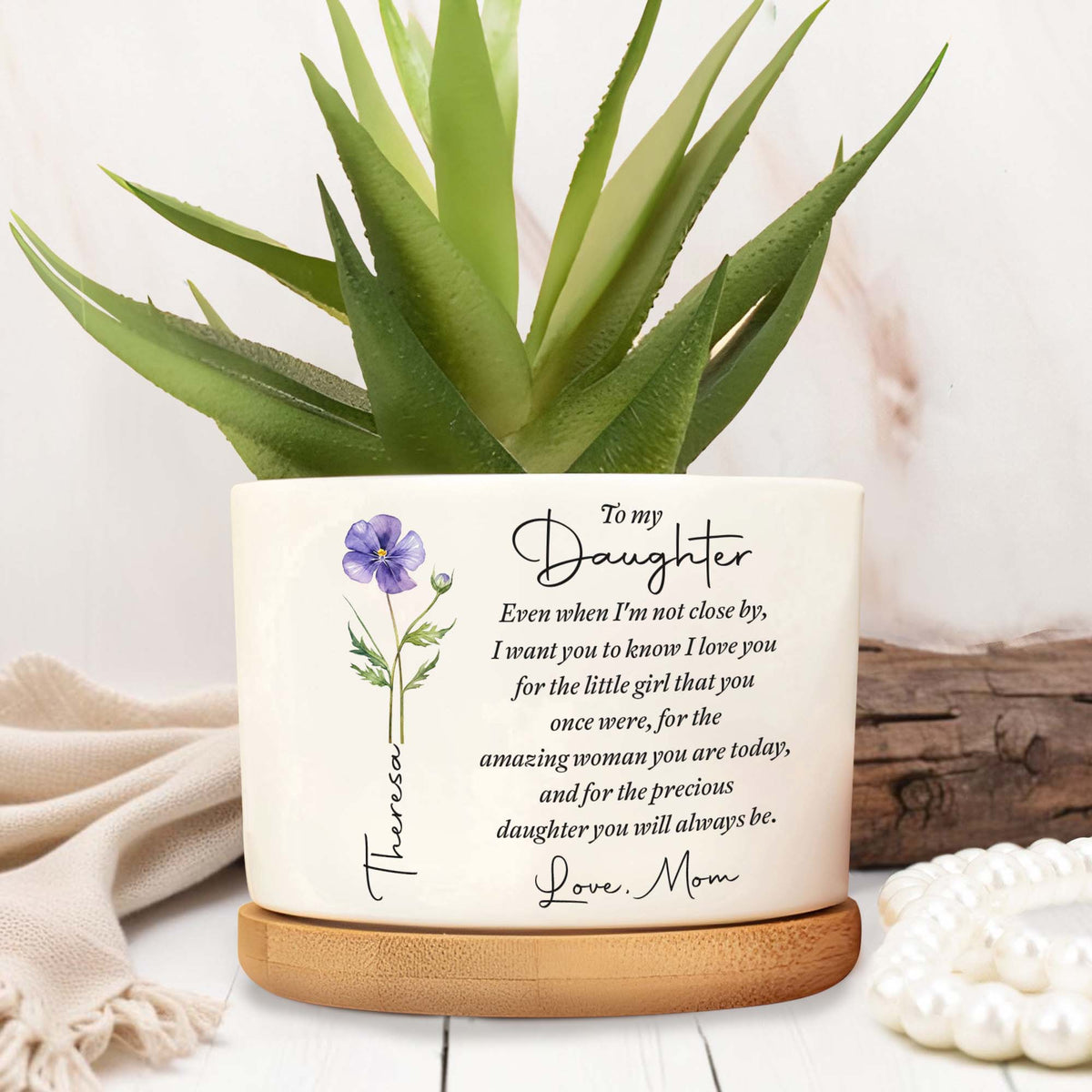Personalized "To My Daughter" Ceramic Plant Pot - Custom Flower Planter with Drainage Hole - Mother's Day, Birthday Gift for Daughter - 1