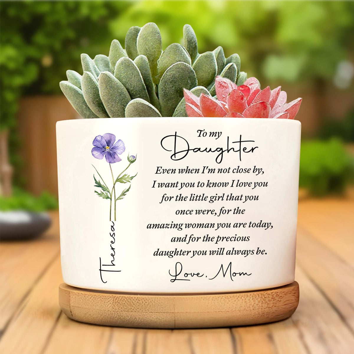 Personalized "To My Daughter" Ceramic Plant Pot - Custom Flower Planter with Drainage Hole - Mother's Day, Birthday Gift for Daughter - 3