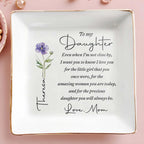 Personalized "To My Daughter" Square Ceramic Jewelry Dish - Custom Trinket Ring Holder Bowl - Birthday, Graduation Floral Gift for Her - 1