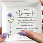 Personalized "To My Daughter" Square Ceramic Jewelry Dish - Custom Trinket Ring Holder Bowl - Birthday, Graduation Floral Gift for Her - 6
