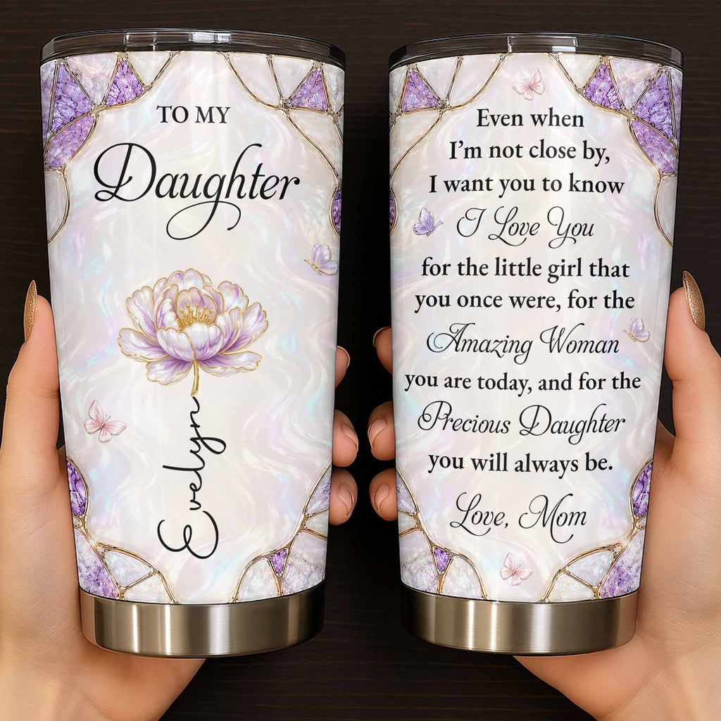Personalized "To My Daughter" 20oz Stainless Steel Tumbler - Custom Flower & Butterfly Travel Mug - Birthday, Graduation Gift from Mom, Dad - 1