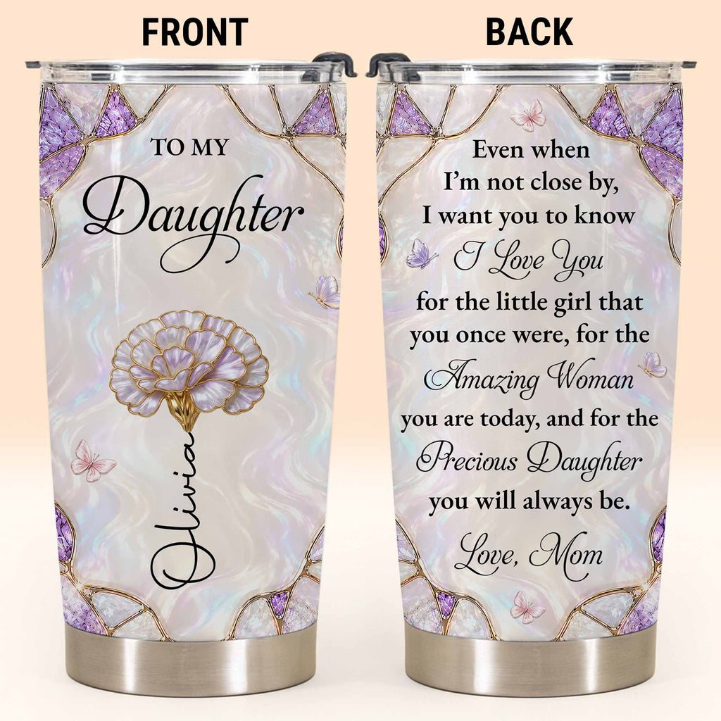 Personalized "To My Daughter" 20oz Stainless Steel Tumbler - Custom Flower & Butterfly Travel Mug - Birthday, Graduation Gift from Mom, Dad - 2