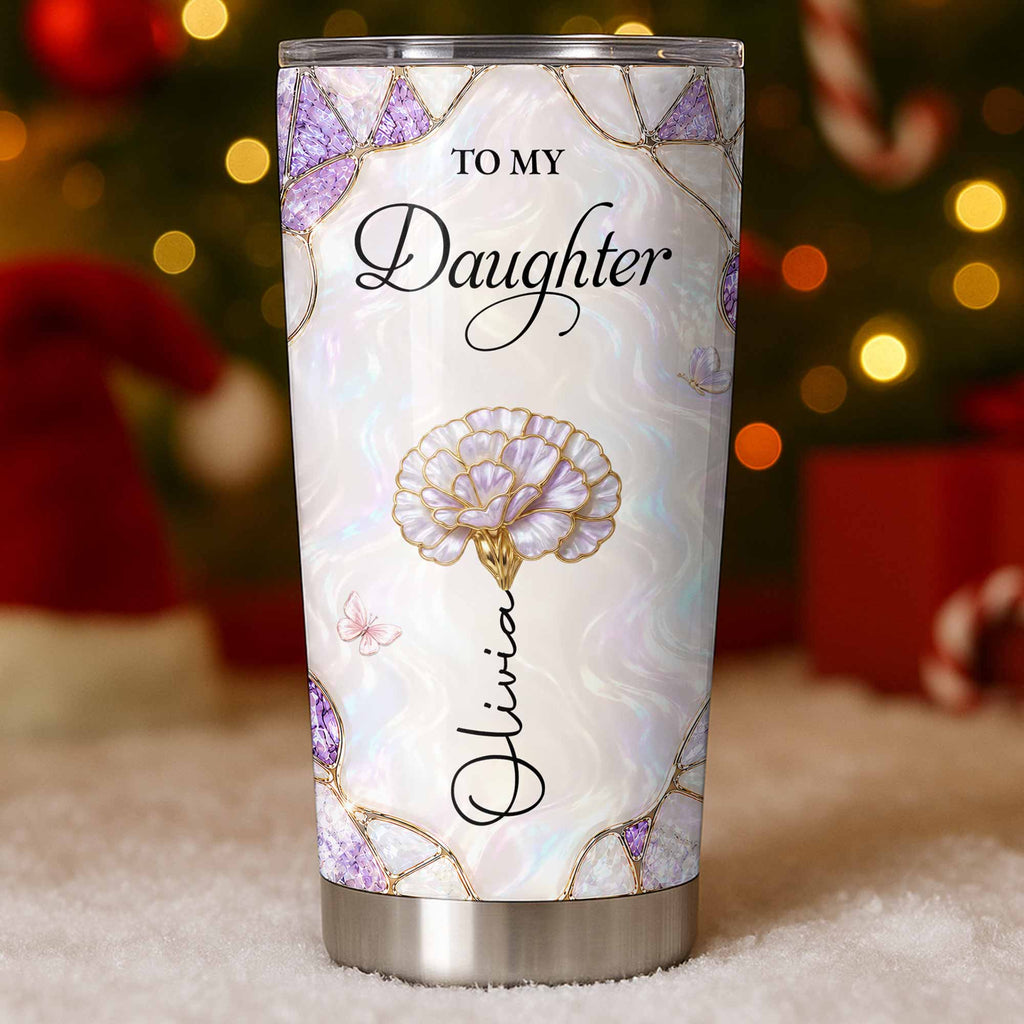 Personalized "To My Daughter" 20oz Stainless Steel Tumbler - Custom Flower & Butterfly Travel Mug - Birthday, Graduation Gift from Mom, Dad - 3