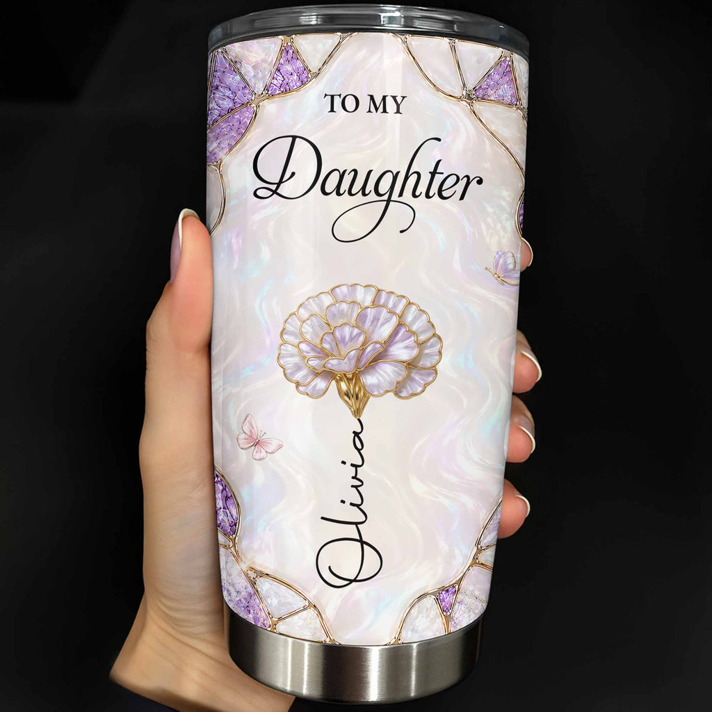 Personalized "To My Daughter" 20oz Stainless Steel Tumbler - Custom Flower & Butterfly Travel Mug - Birthday, Graduation Gift from Mom, Dad - 6