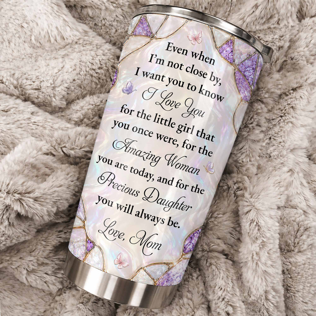 Personalized "To My Daughter" 20oz Stainless Steel Tumbler - Custom Flower & Butterfly Travel Mug - Birthday, Graduation Gift from Mom, Dad - 10
