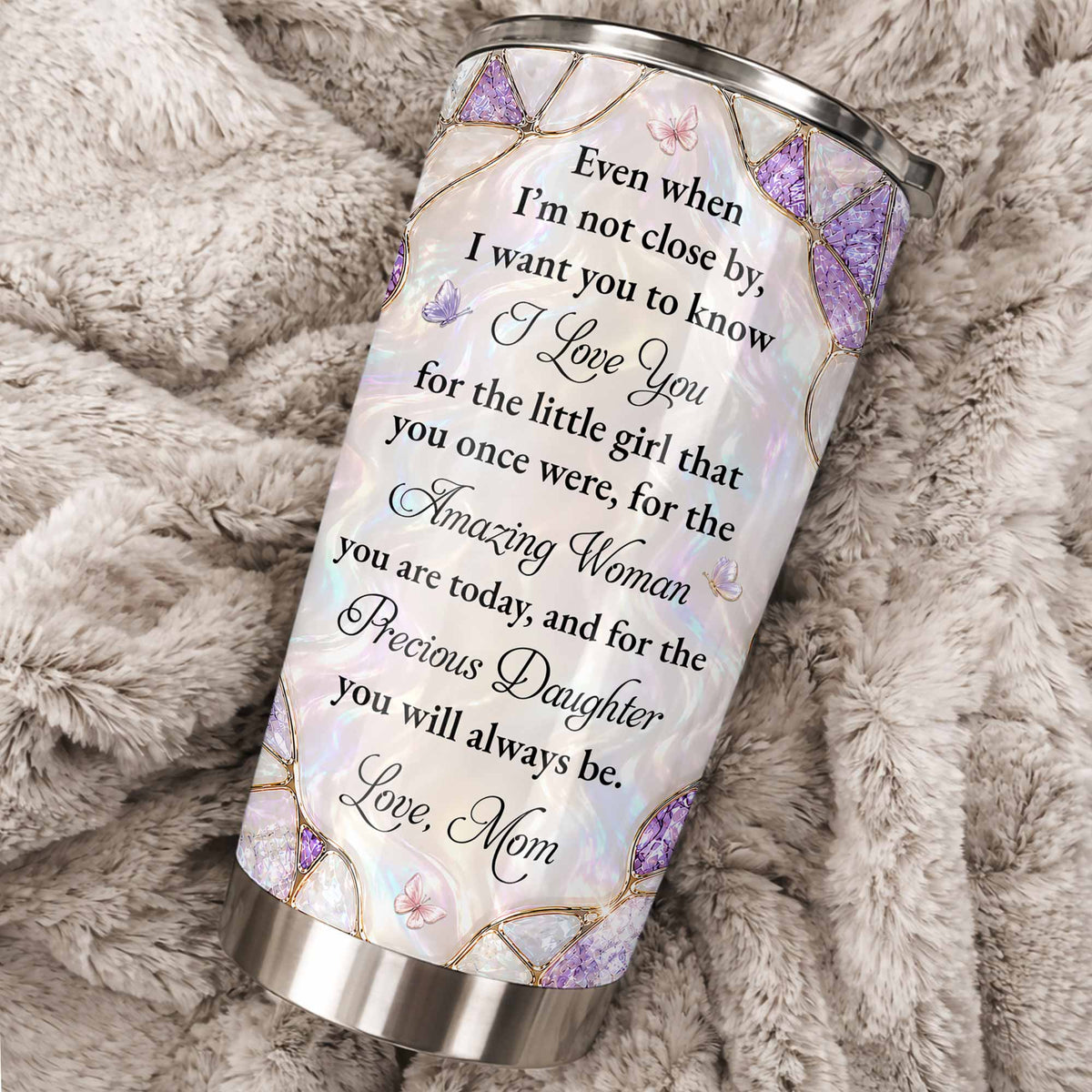 Personalized "To My Daughter" 20oz Stainless Steel Tumbler - Custom Flower & Butterfly Travel Mug - Birthday, Graduation Gift from Mom, Dad - 10