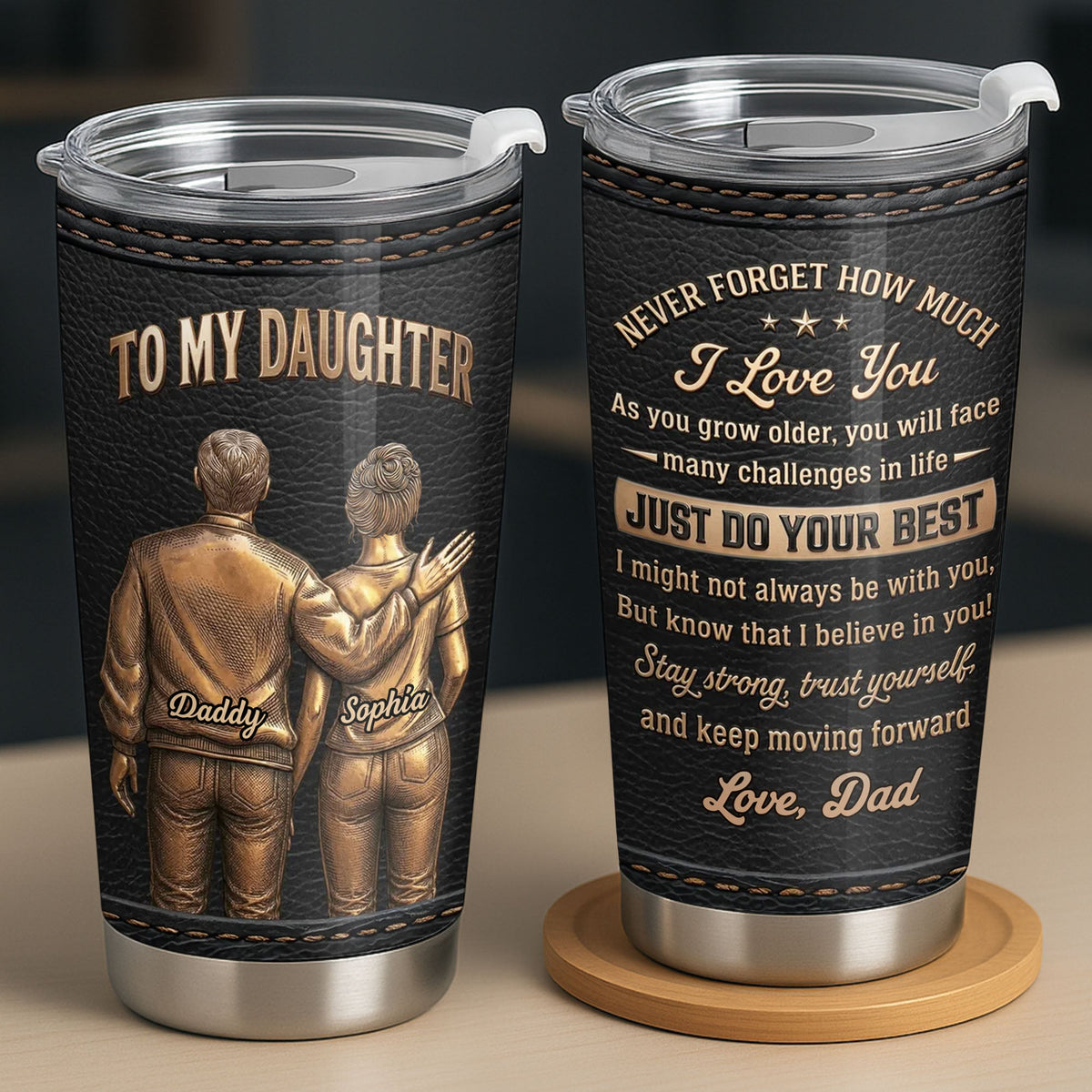 Custom "To My Daughter I Love You" 20oz Stainless Steel Tumbler with Lid - Personalized Travel Coffee Mug - Graduation, Birthday Gift - 1