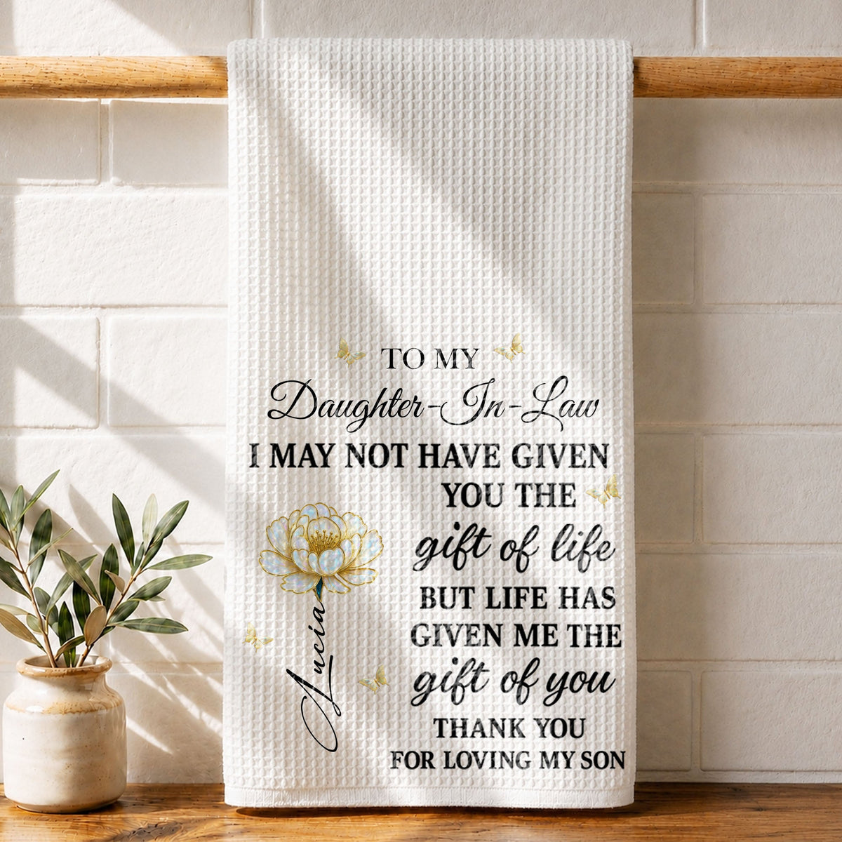 Personalized "To My Daughter-In-Law" Kitchen Towel - Custom Cotton Dish Towel - Mother's Day, Wedding, Housewarming Gift for Her - 1