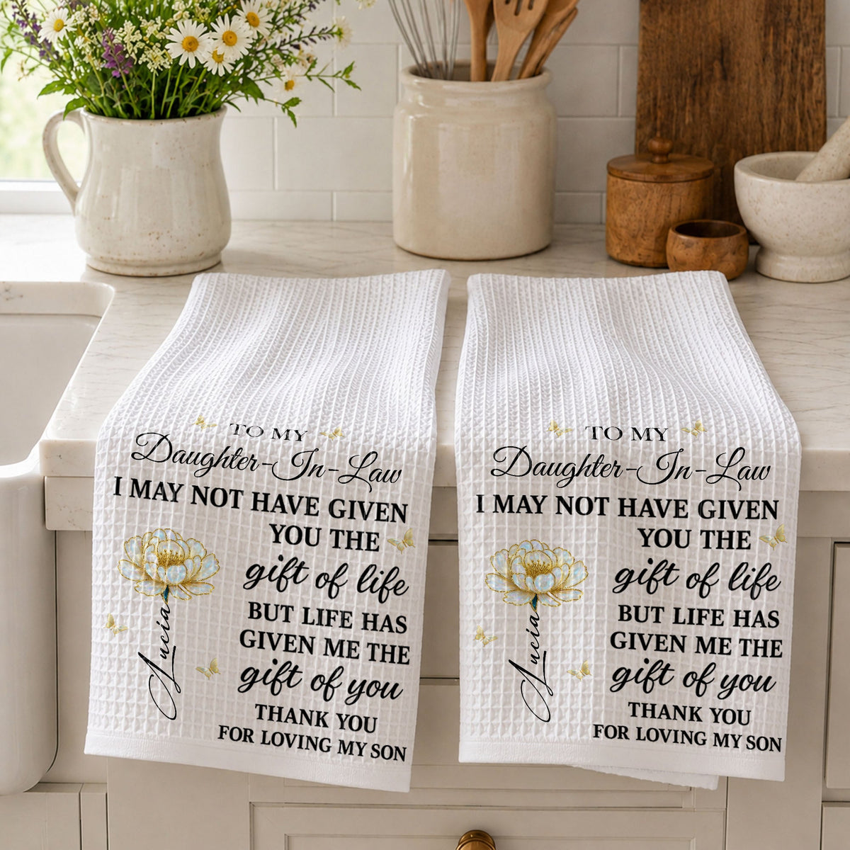Personalized "To My Daughter-In-Law" Kitchen Towel - Custom Cotton Dish Towel - Mother's Day, Wedding, Housewarming Gift for Her - 4