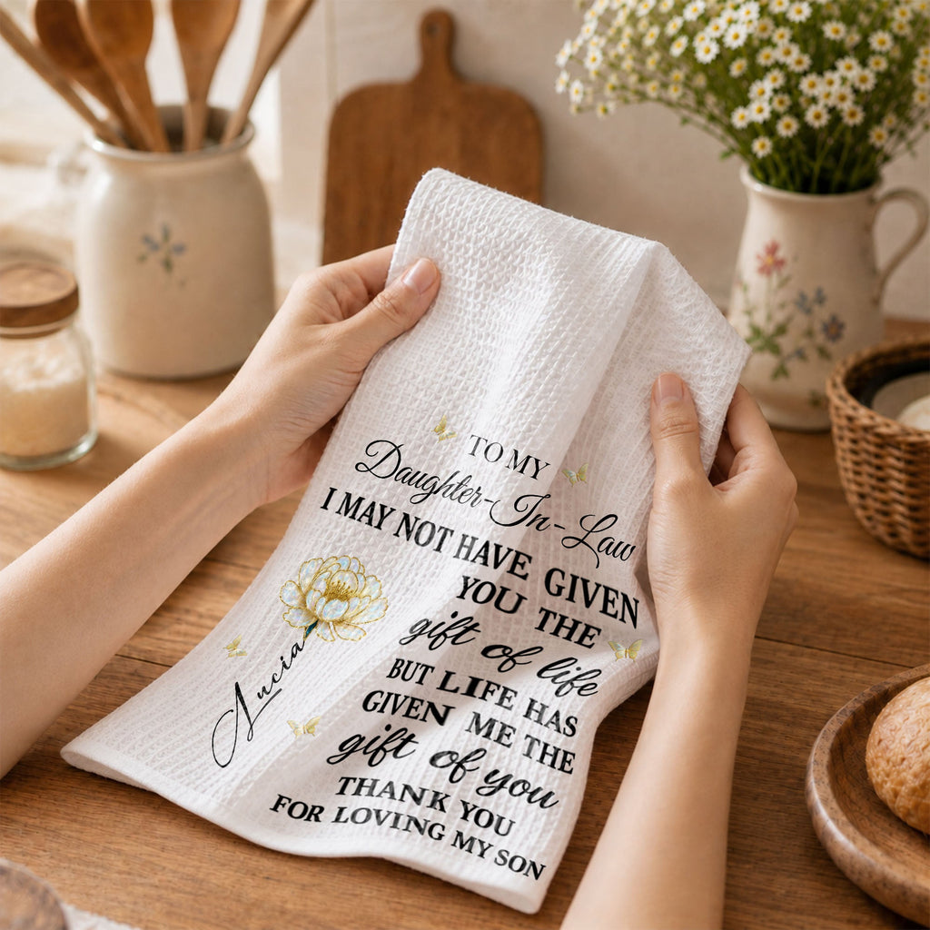 Personalized "To My Daughter-In-Law" Kitchen Towel - Custom Cotton Dish Towel - Mother's Day, Wedding, Housewarming Gift for Her - 2