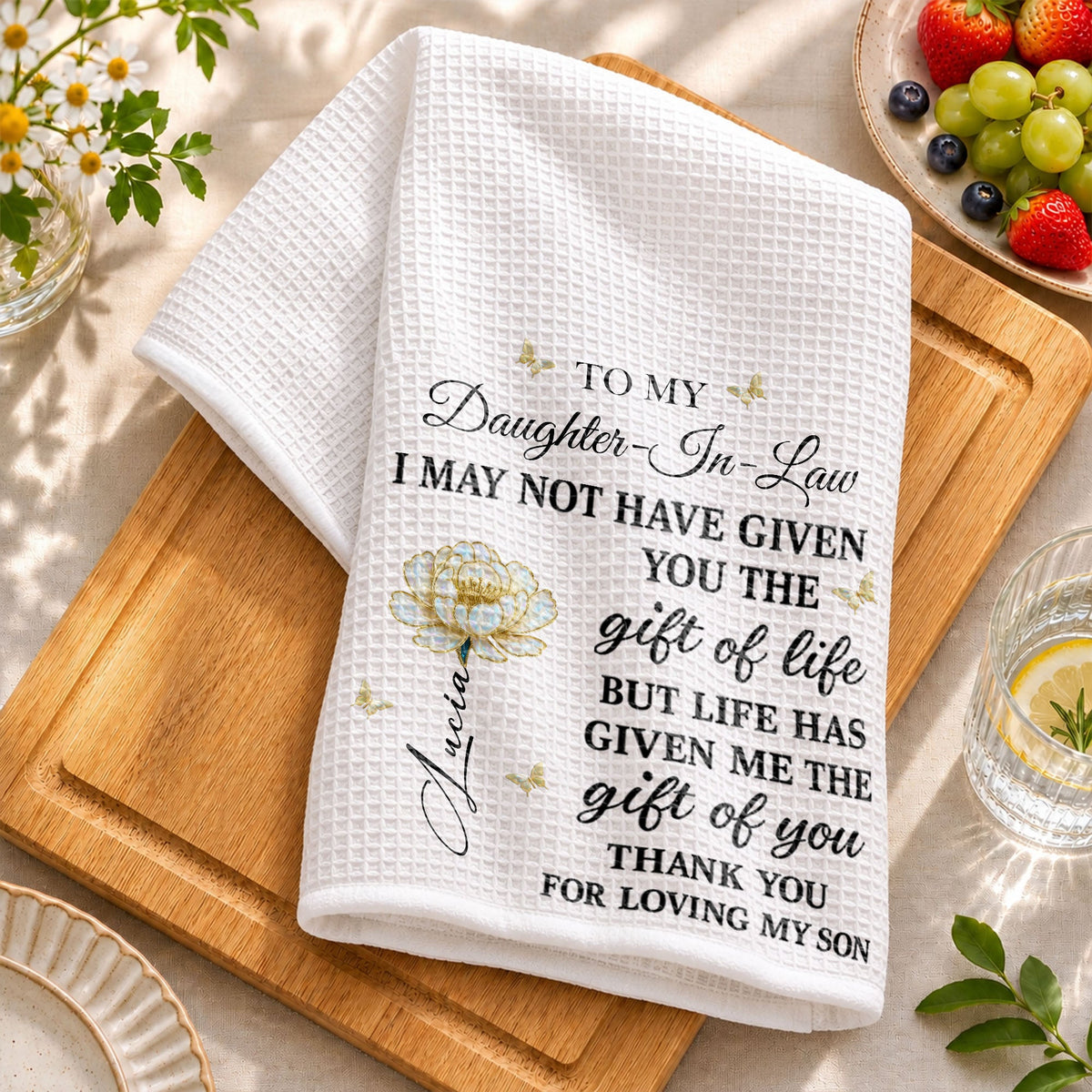 Personalized "To My Daughter-In-Law" Kitchen Towel - Custom Cotton Dish Towel - Mother's Day, Wedding, Housewarming Gift for Her - 3