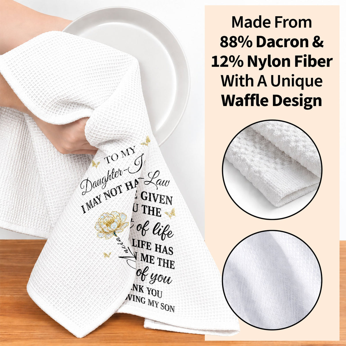 Personalized "To My Daughter-In-Law" Kitchen Towel - Custom Cotton Dish Towel - Mother's Day, Wedding, Housewarming Gift for Her - 6