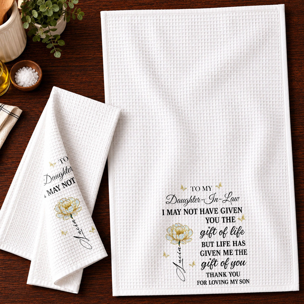 Personalized "To My Daughter-In-Law" Kitchen Towel - Custom Cotton Dish Towel - Mother's Day, Wedding, Housewarming Gift for Her - 10