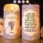 To My Daughter-In-Law, Gift Of Life, Flowers and Butterflies, Custom LED Candle, Gift For Daughter-In-Laws - 1