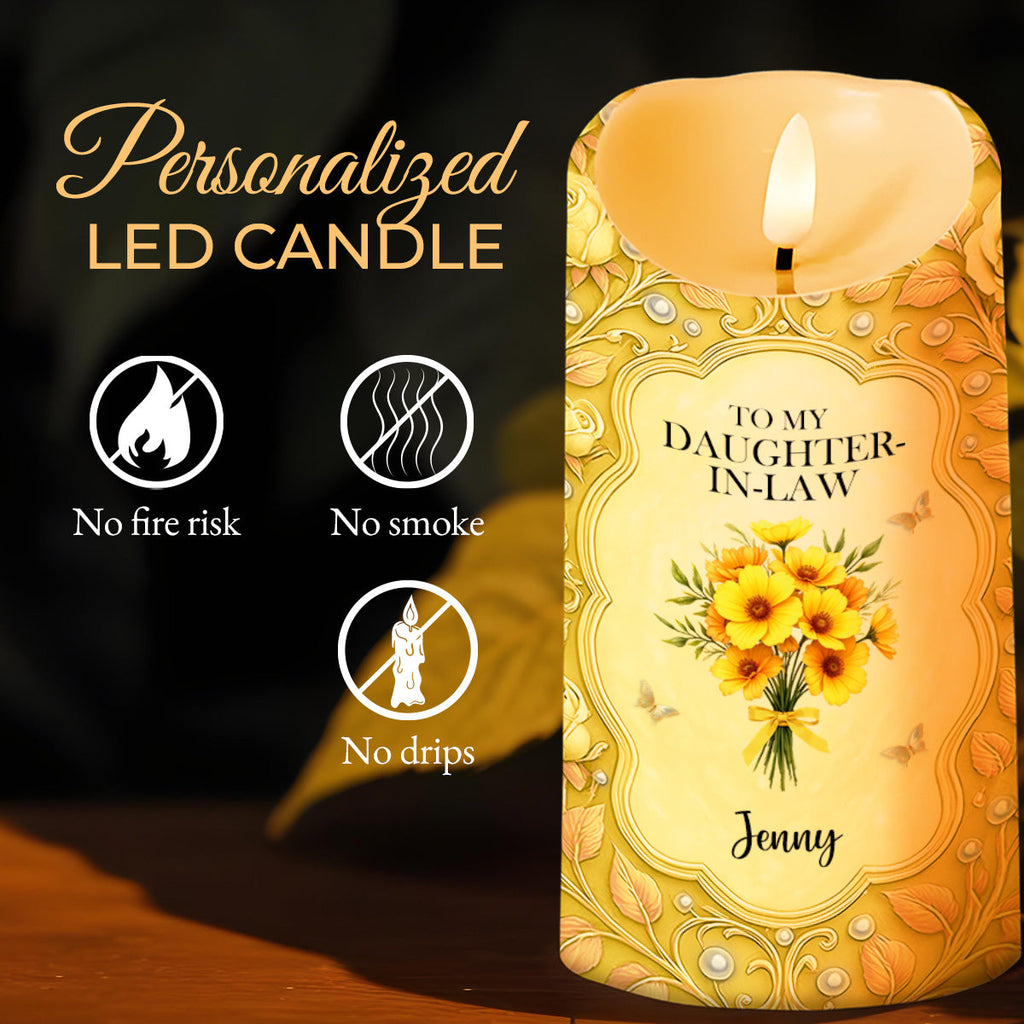 To My Daughter-In-Law, Gift Of Life, Flowers and Butterflies, Custom LED Candle, Gift For Daughter-In-Laws - 4