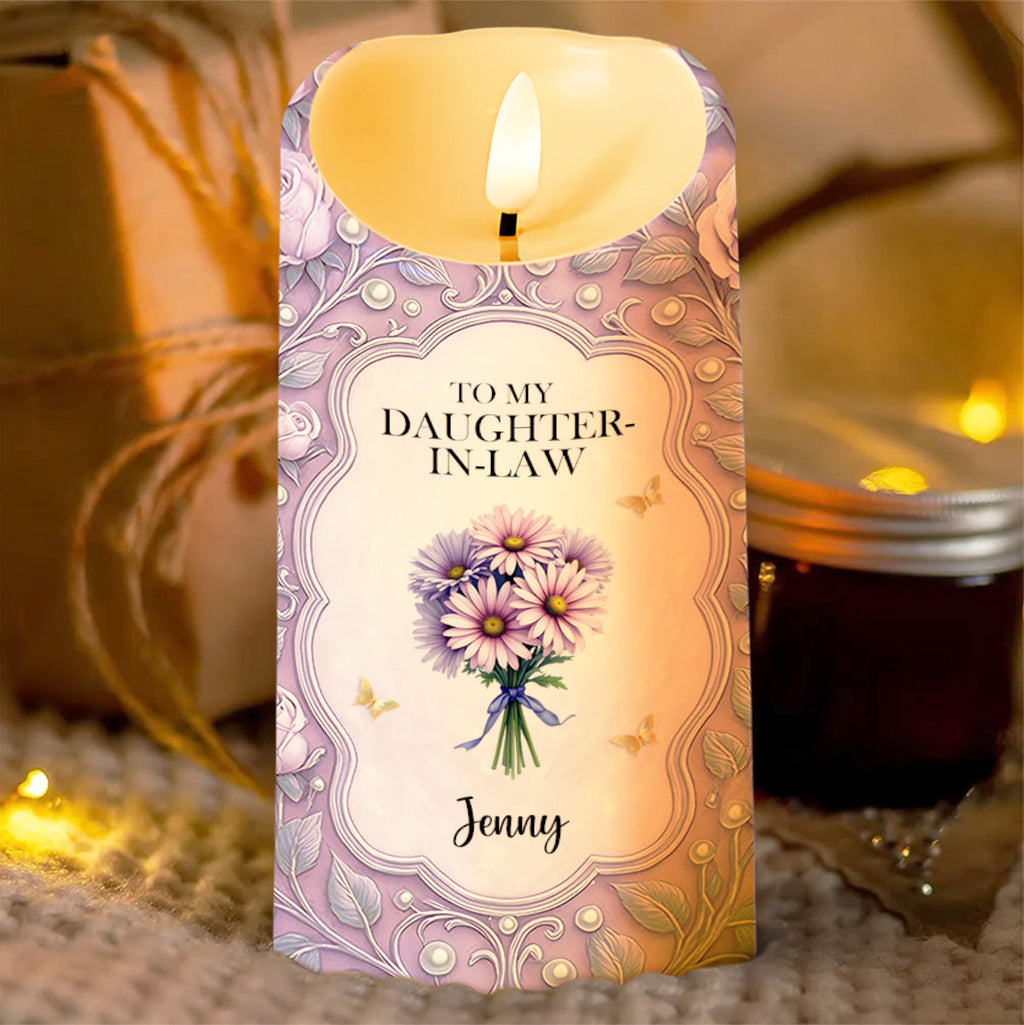To My Daughter-In-Law, Gift Of Life, Flowers and Butterflies, Custom LED Candle, Gift For Daughter-In-Laws - 6