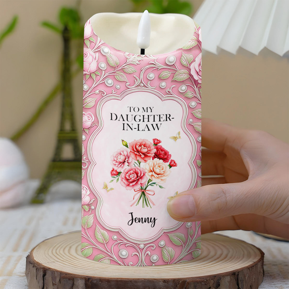To My Daughter-In-Law, Gift Of Life, Flowers and Butterflies, Custom LED Candle, Gift For Daughter-In-Laws - 7